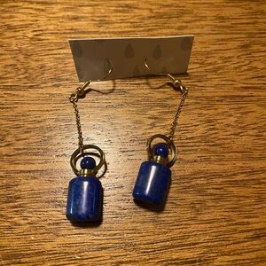 Elegant Blue and Gold Bottle Dangle Earrings | Fill with essential oils